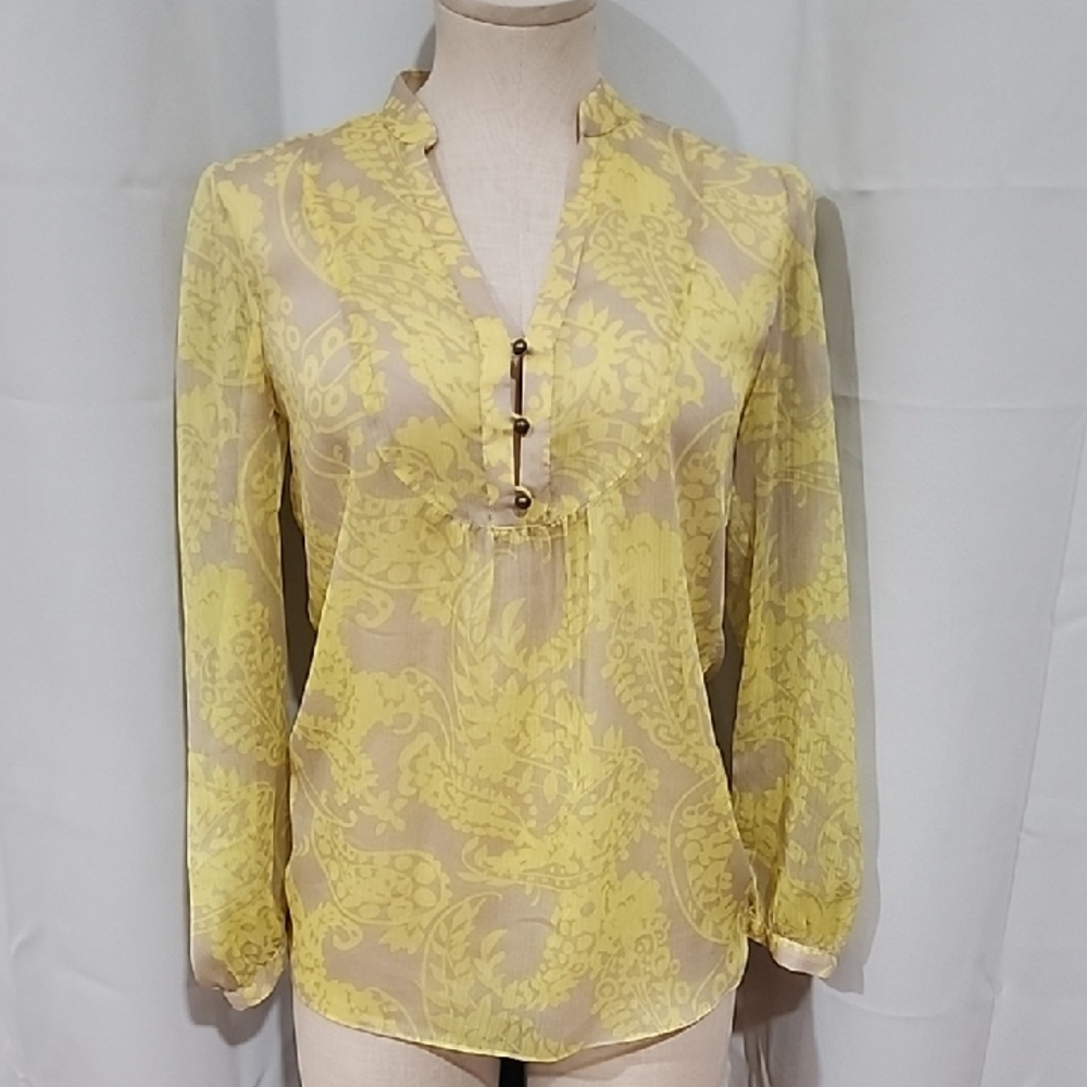 Banana Republic Yellow Floral Sheer Blouse